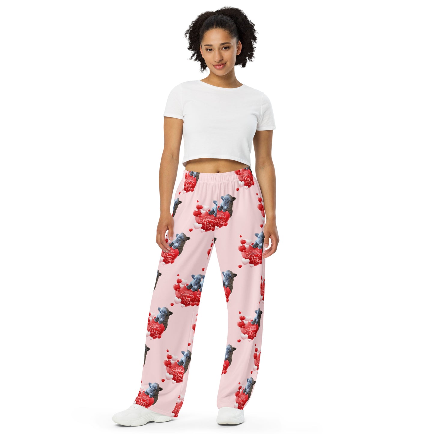 Frenchie Valentine All-over print unisex wide-leg pants