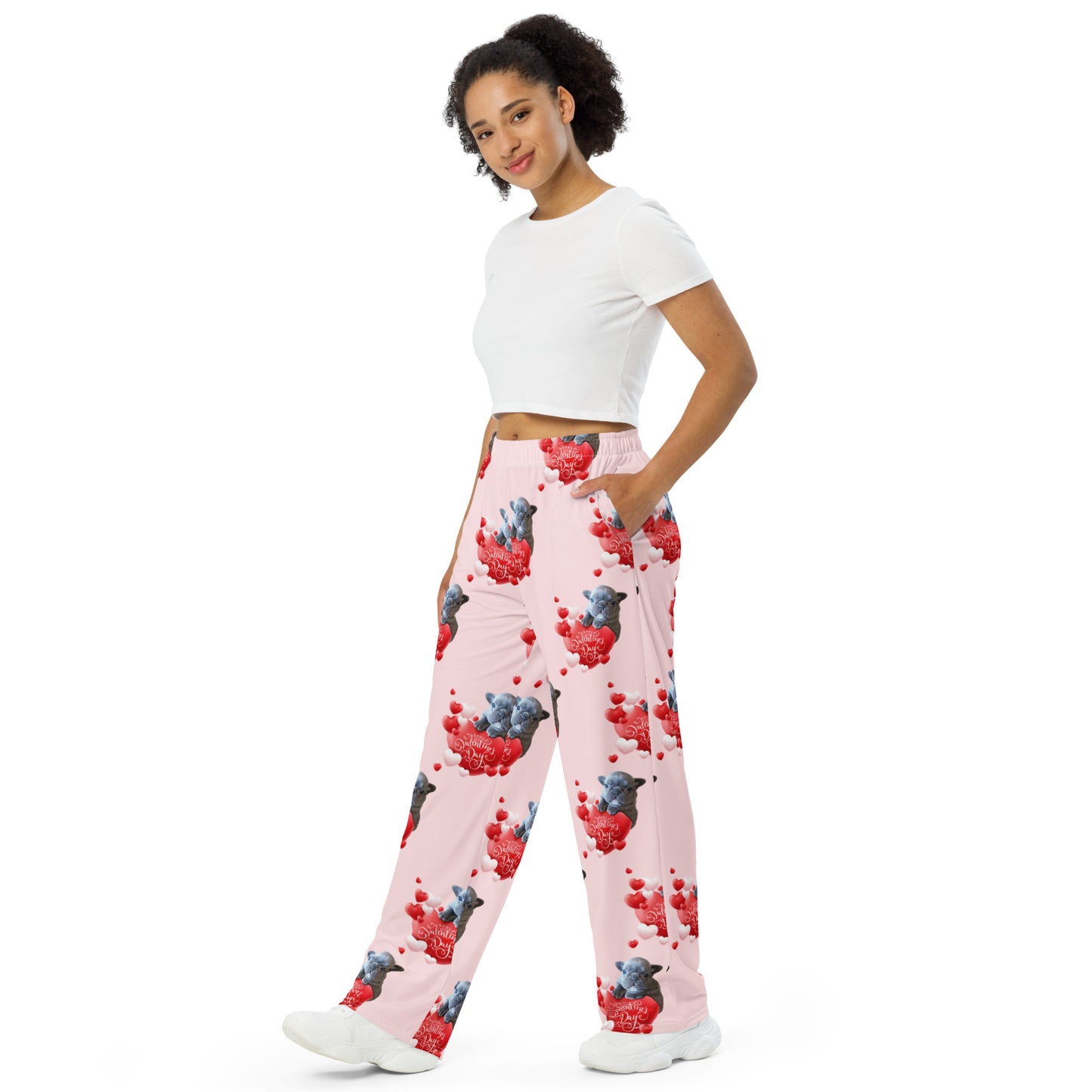 Frenchie Valentine All-over print unisex wide-leg pants