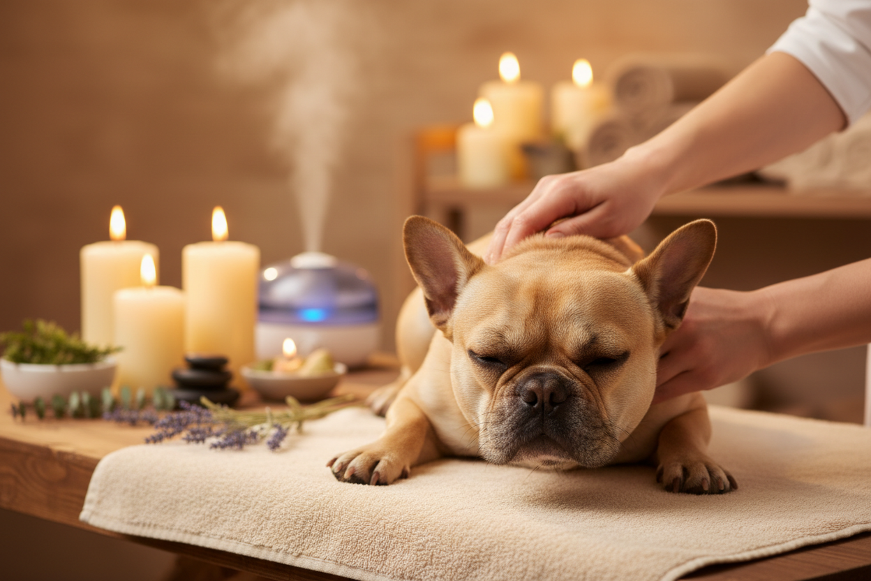 french bulldog spa oil rub